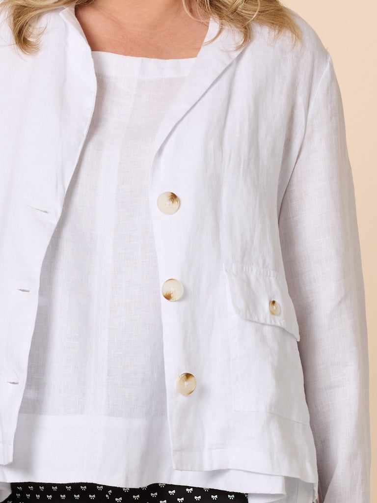 Danielle Linen Cropped Blazer - White GORDON SMITH