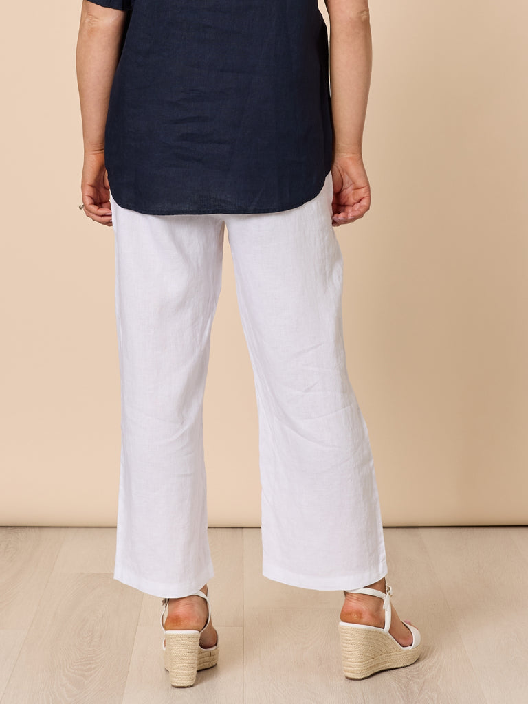 Lara Linen Wide Leg Pant - White gordon smith