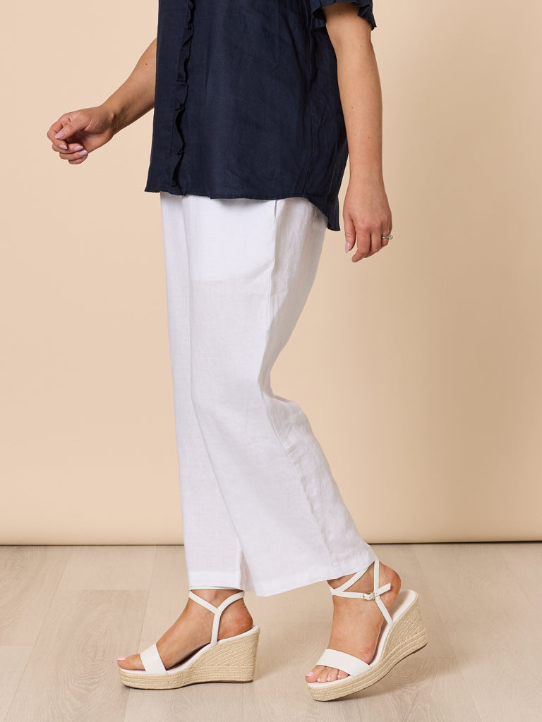 Lara Linen Wide Leg Pant - White gordon smith