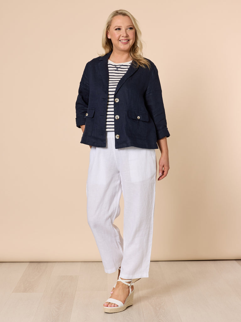Lara Linen Wide Leg Pant - White gordon smith
