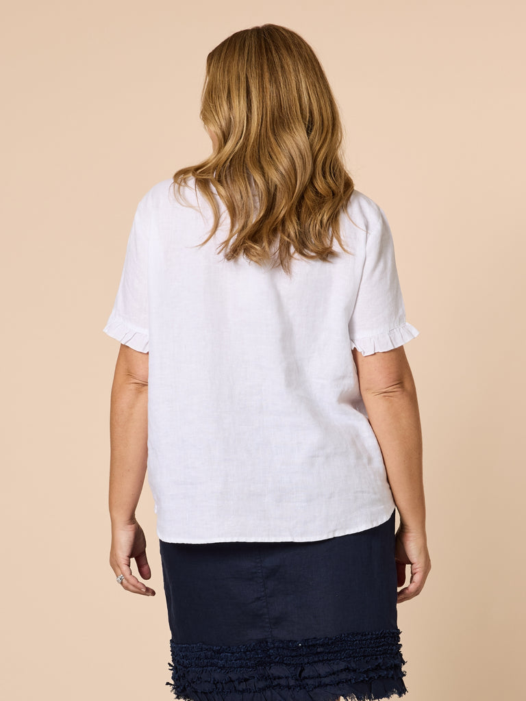 Tiffany Short Sleeve Linen Top - White GORDON SMITH