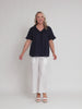 Tiffany Short Sleeve Linen Top - Navy