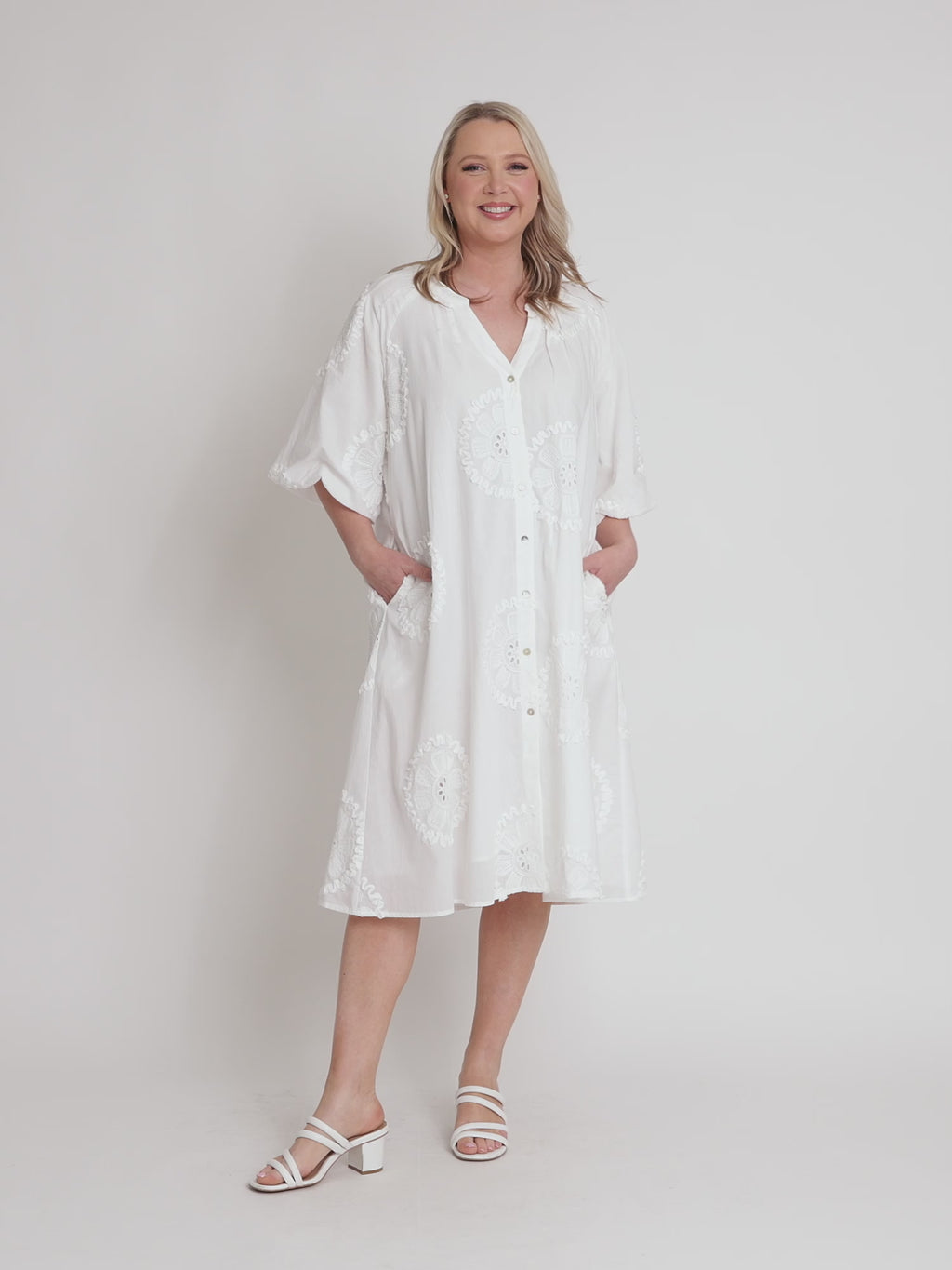 Emanuella Button Dress - Ivory