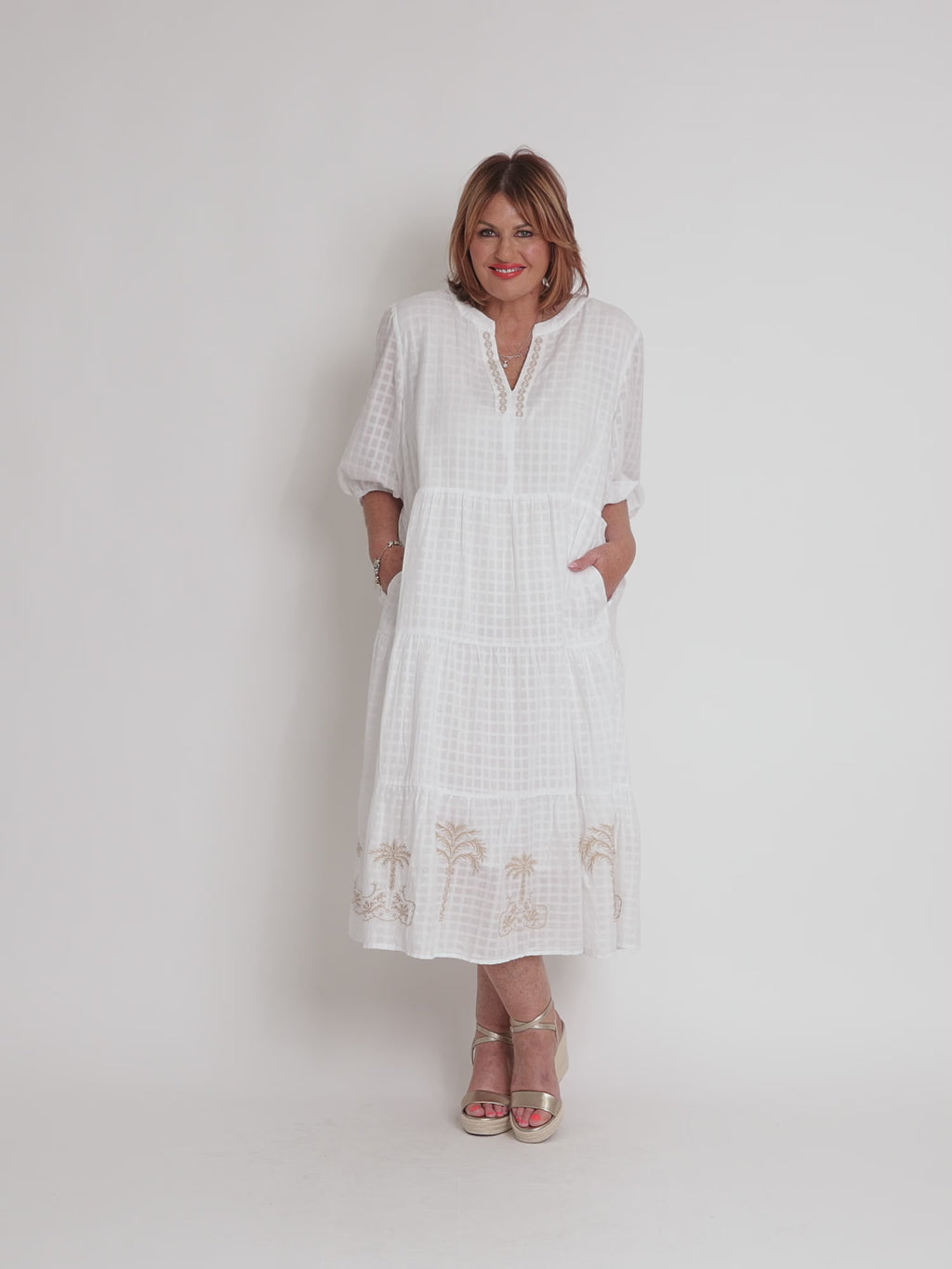 Mykonos Embroidered Dress - White Gold
