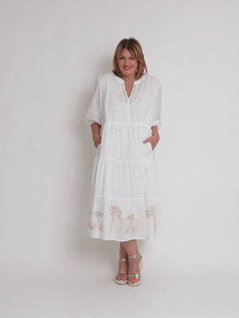 Mykonos Embroidered Dress - White Gold