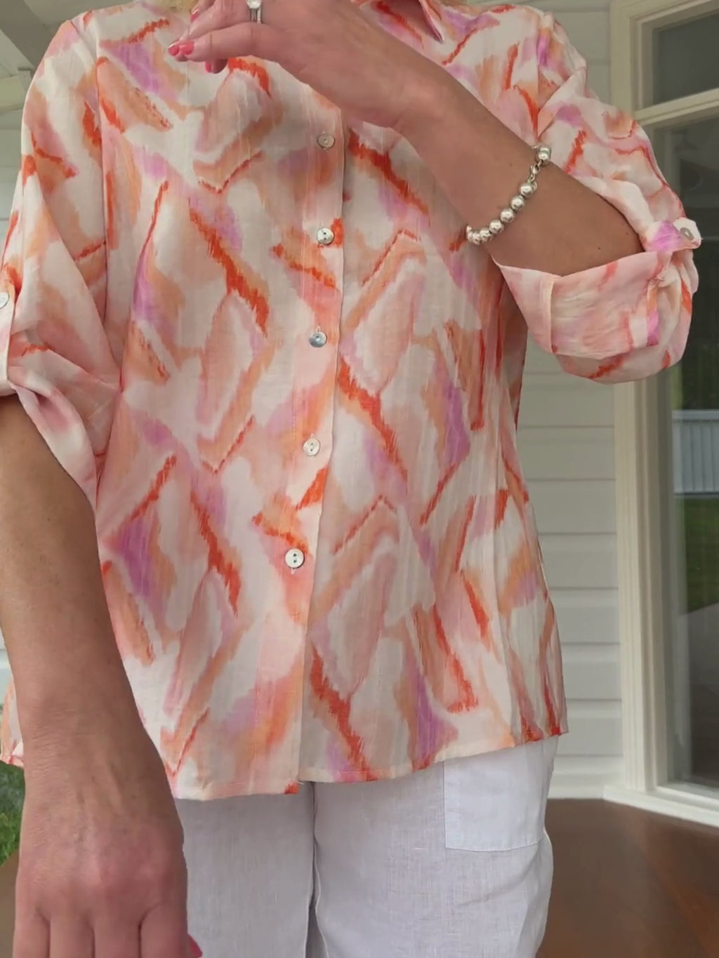 Tuscan Sunset Print Shirt - Mandarin Multi