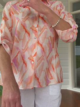 Tuscan Sunset Print Shirt - Mandarin Multi