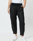 Jersey Waist Linen Pant - Black