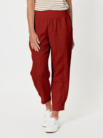 Jersey Waist Linen Pant - Brick Red