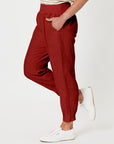 Jersey Waist Linen Pant - Brick Red