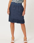 Ruffle Hem Linen Skirt - Navy