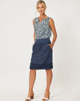 Ruffle Hem Linen Skirt - Navy