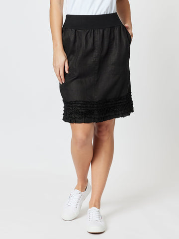 Ruffle Hem Linen Skirt - Black