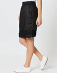 Ruffle Hem Linen Skirt - Black