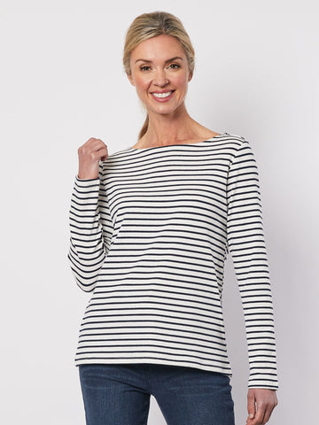 Boatneck Stripe T-shirt - Navy