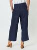 Jersey Waist Linen Wide Leg Pant- Navy