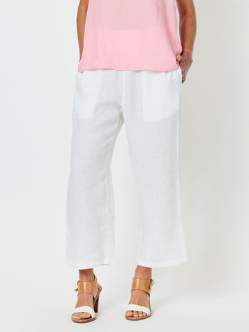 Jersey Waist Linen Wide Leg Pant - White