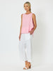 Jersey Waist Linen Wide Leg Pant - White