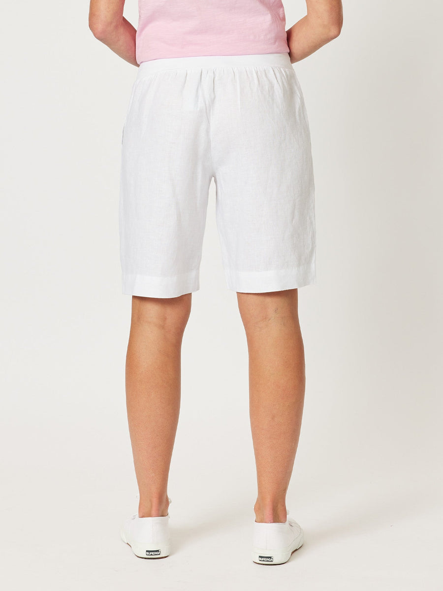 Jersey Waist Linen Short - White